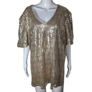 Lane Bryant Gold Sequin Short Sleeve Top Blouse Womens 24 Scoop V-Neck NWT